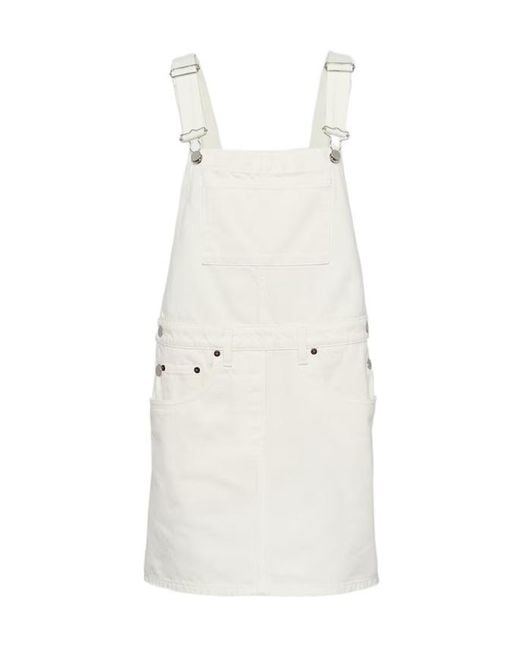 Prada White Triangle-Logo Denim Overall Mini-Dress