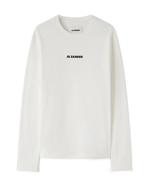 Jil Sander White Logo Printed Long-Sleeved T-Shirt for men