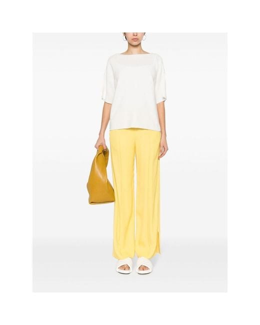 Fabiana Filippi White Beaded-Trim Wide-Neck Knitted Blouse