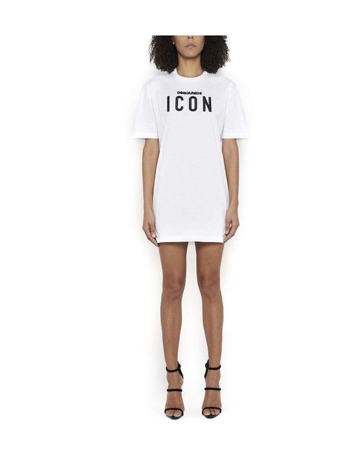 DSquared² White Logo Details T-Shirt Dress