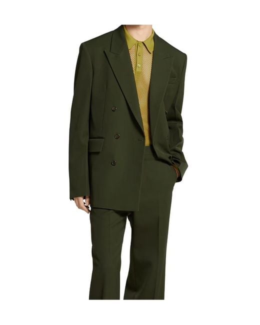 Gucci Green Double-Breasted Light Wool Gabardine Jacket for men