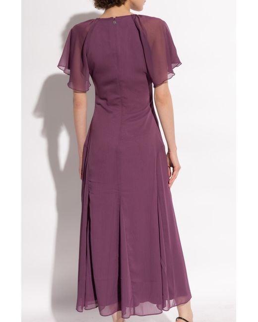 ROTATE BIRGER CHRISTENSEN Purple Flutter-Sleeve Recycled Polyester Dress