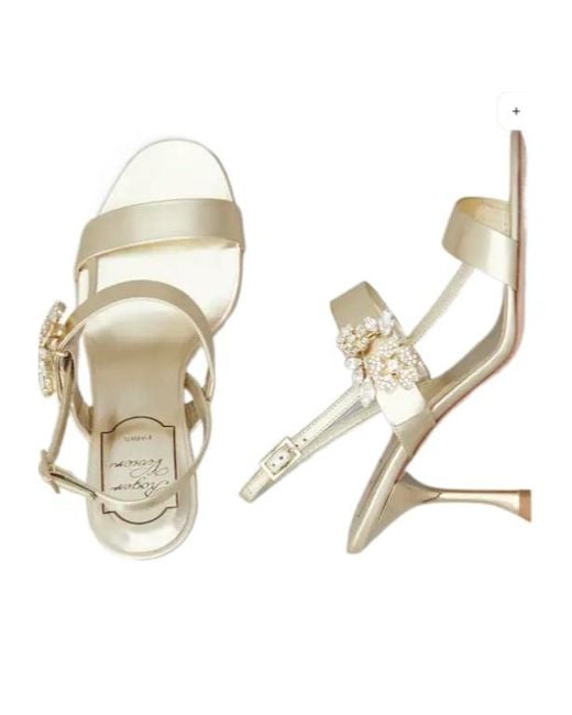 Roger Vivier Metallic Crystal Buckle Heeled Sandals