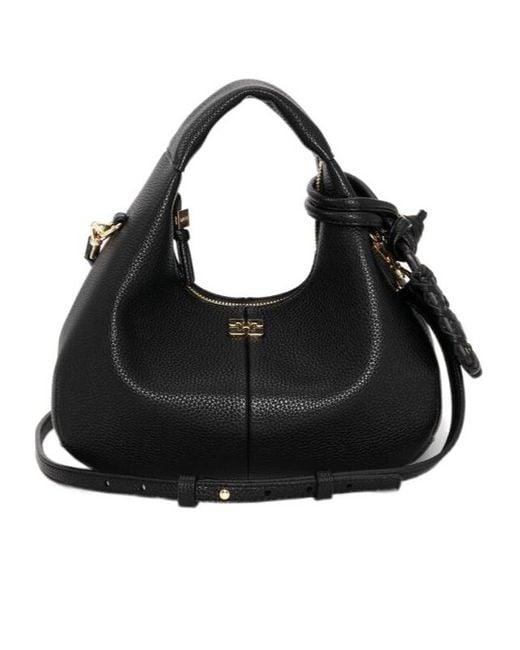 Ganni Black Butterfly Logo Mini Hobo Bag