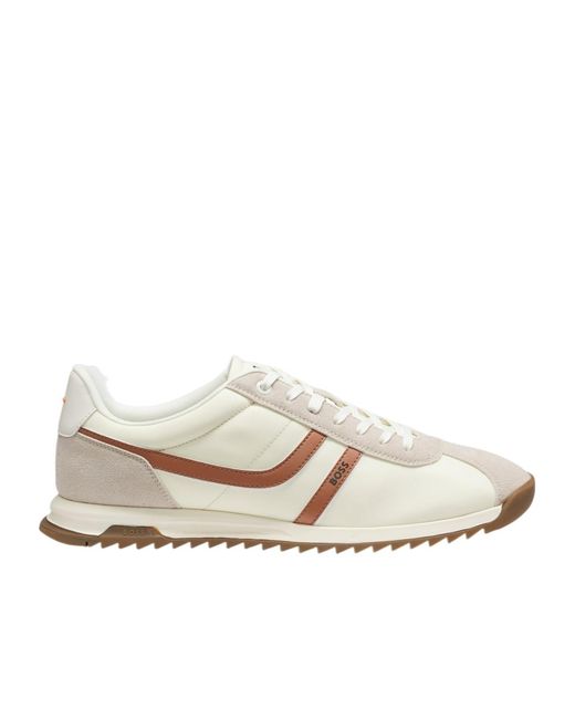 Boss White Panelled Low-Top Sneakers for men