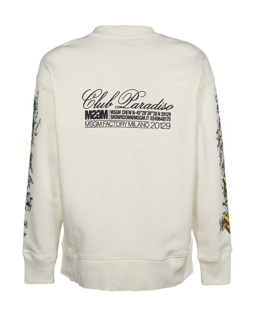 MSGM White Graphic Printed Crewneck Sweatshirt for men