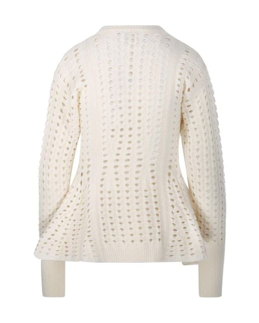 Nude White Perforated T-Neck Sweater