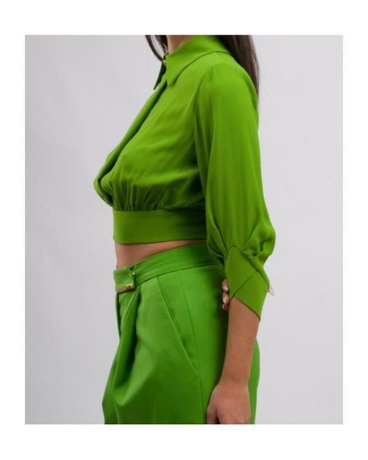 Elisabetta Franchi Green Georgette Cropped Shirt