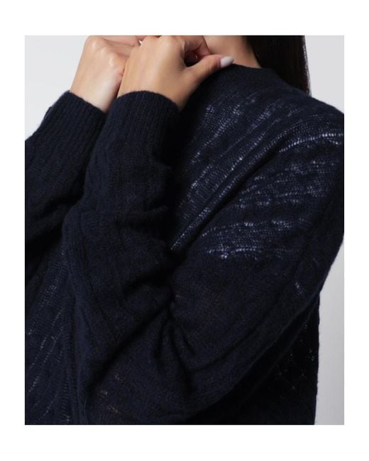 Lisa Yang Blue Cream Cable-Knit Amabel Cashmere-Silk Sweater