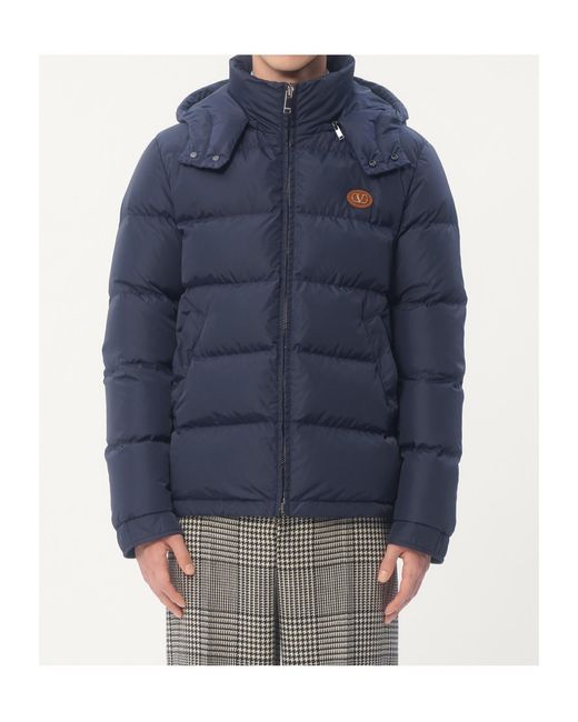 Valentino Blue Zip-Up Hooded Down Jacket for men