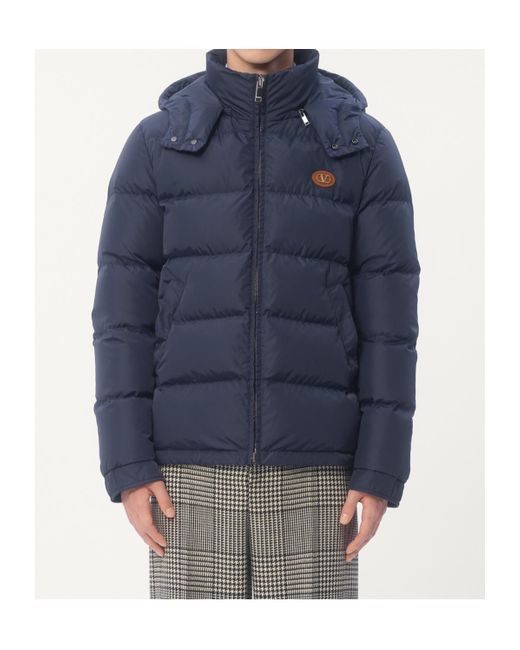 Valentino Blue Zip-Up Hooded Down Jacket for men