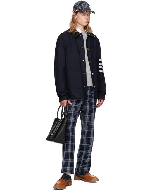 Thom Browne Blue Stripe Detailed Buttoned Jacket for men