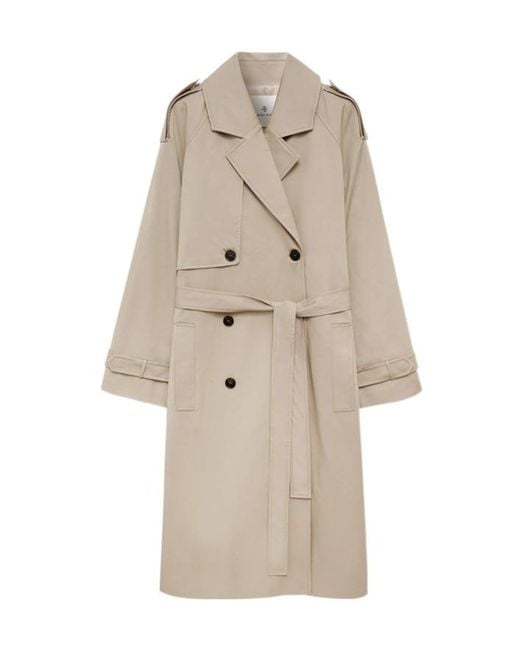 Anine Bing Natural Double-Breasted Belted Coat