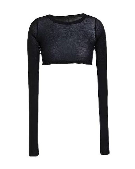 Rick Owens Black Solid Color Long-Sleeve Cropped Knit Top