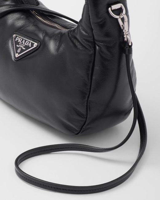 Prada Black Enamel Triangle-Logo Leather Shoulder Bag