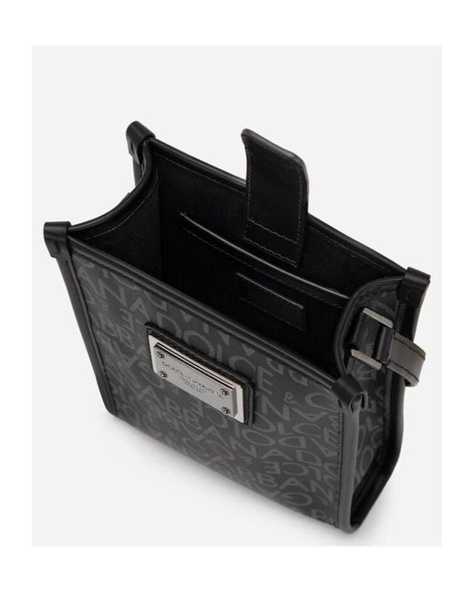 Dolce & Gabbana Black Small Logo Printed Shopper Bag for men