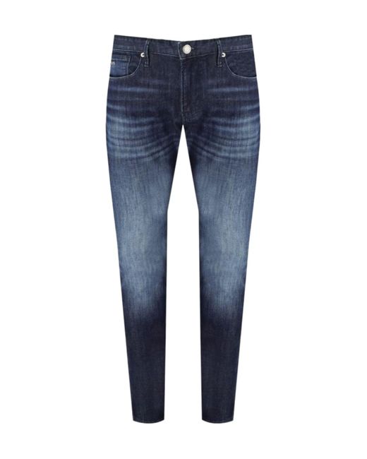 Emporio Armani Blue Logo Plaque Slim-Fit Jeans for men