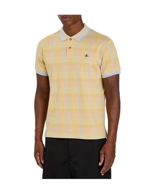 Vivienne Westwood Yellow Cotton Plaid Polo Shirt for men