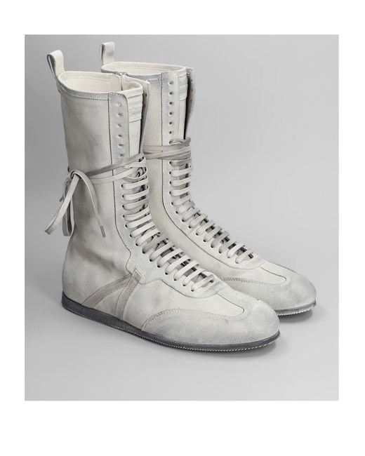 Ann Demeulemeester Gray Logo Embossed Lace-Up Sneakers for men