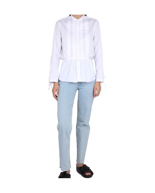 Aspesi White Peplum Buttoned Long-Sleeved Shirt