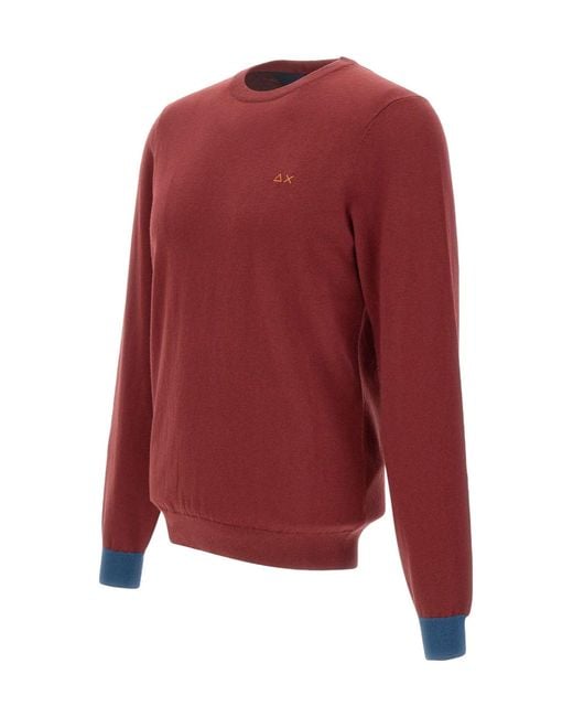 Sun 68 Red Contrast Elbow Patch Knitted Sweater for men