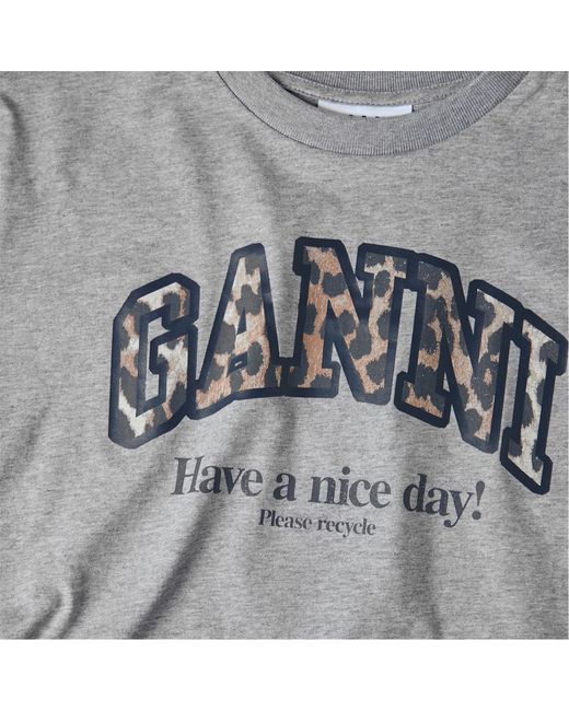 Ganni Gray Logo Crew Neck T-Shirt