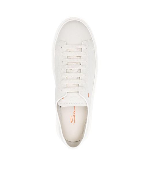 Santoni White Round-Toe Lace-Up Sneakers