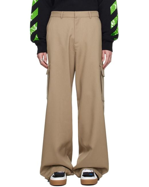 Off-White c/o Virgil Abloh Natural Ow Emb Drill Mid-Rise Wide Leg Trousers for men