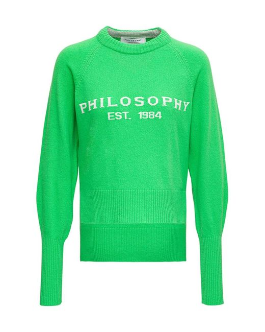 Philosophy Di Lorenzo Serafini Green Intarsia-Knit Logo Jumper