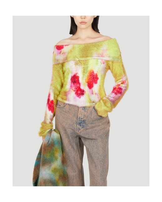 Acne Gray Off-The-Shoulder Knitted Sweater