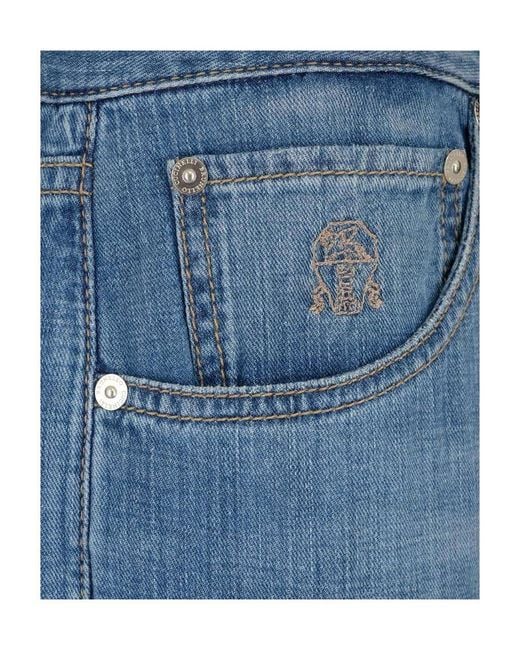 Brunello Cucinelli Blue Logo Patch Tapered Jeans for men
