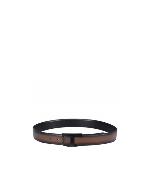 Tod's Black Reversible Logo Plaque Buckle Belt for men