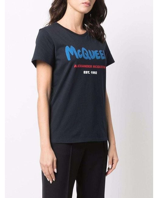 McQueen Blue Logo Print T-Shirt
