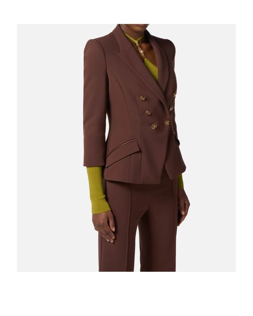 Elisabetta Franchi Brown Double-Breasted-Button Jacket
