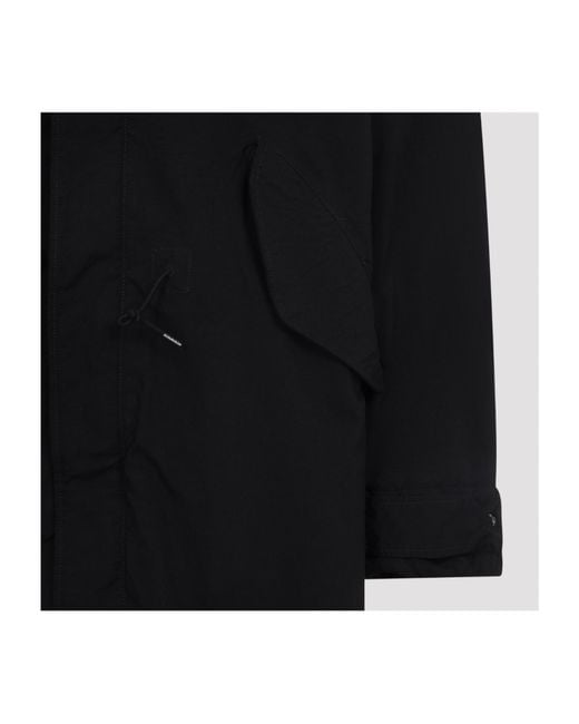 C P Company Black Hooded Long Coat for men