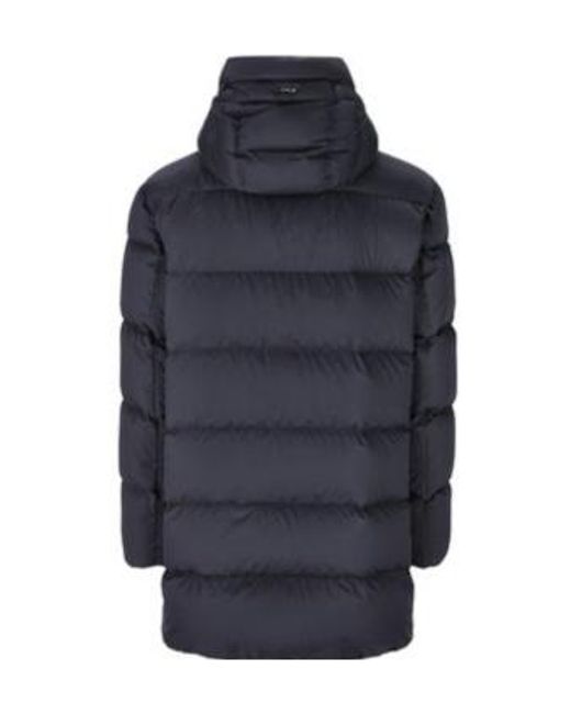 Herno Blue High-Neck Hooded Drawstring Puffer Coat for men
