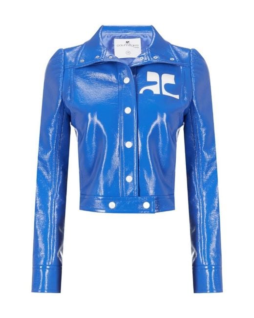 Courreges Blue Courrèges Vinyl Straight Hem Cropped Jacket