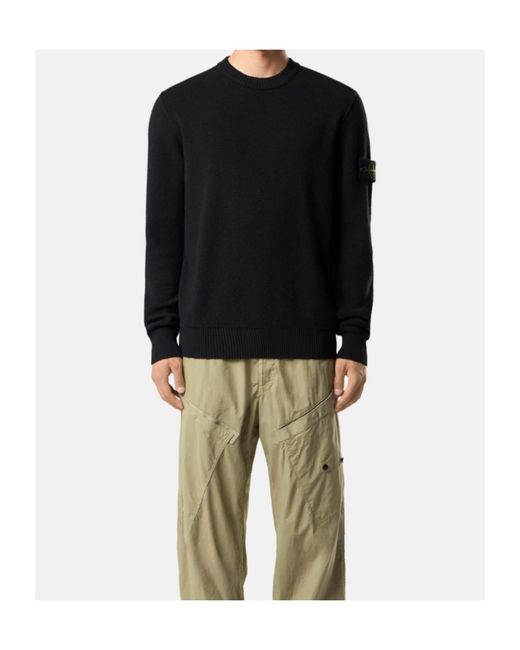 Stone Island Blue Logo-Patch Ribbed-Trim Sweater for men