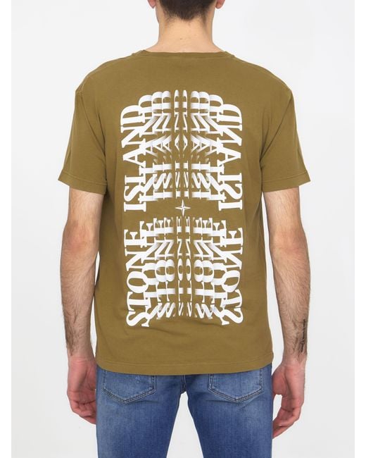 Stone Island Green Logo-Print Cotton T-Shirt for men