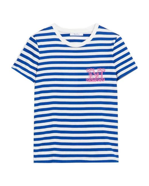 Max Mara Blue Ginnico Striped Logo Embroidered T-Shirt