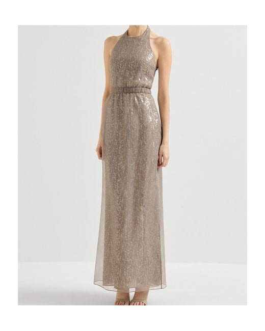 Brunello Cucinelli Natural Halterneck Embelished Maxi Dress