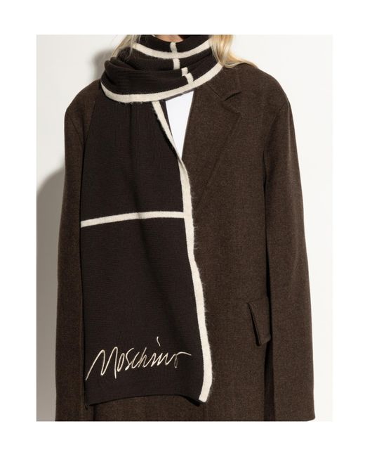 Moschino Black Logo Embroidery Striped Scarf for men