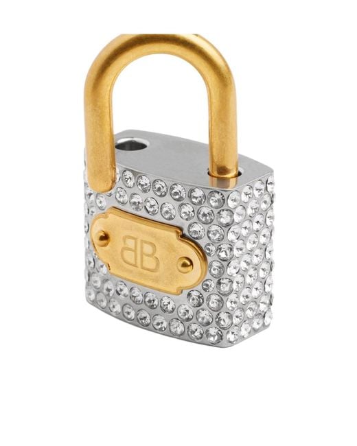 Balenciaga White Bb Padlock Bag Keychain