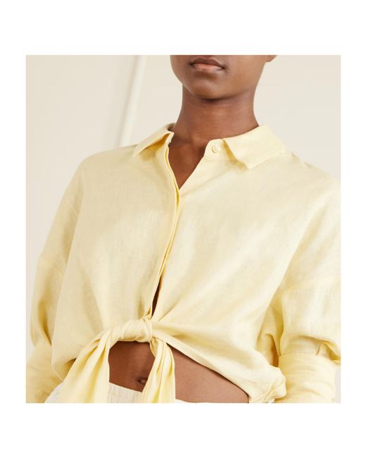Staud Natural Solid Knotted Linen Shirt