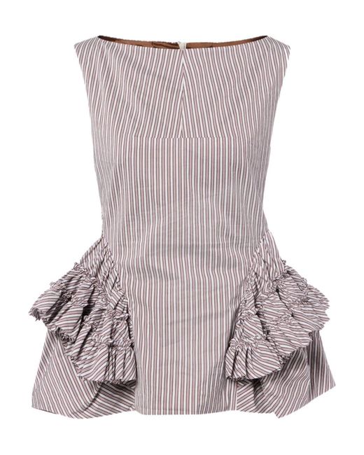 Dries Van Noten Purple Striped Ruffled Cotton And Silk Top