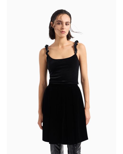 Emporio Armani Black Twisted-Straps Velvet Cropped Top