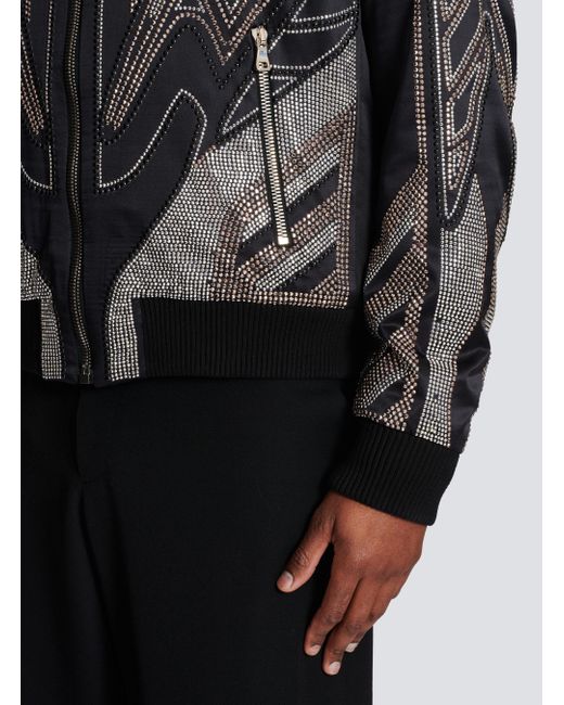 Balmain Black Studded Nylon Bomber Jacket for men