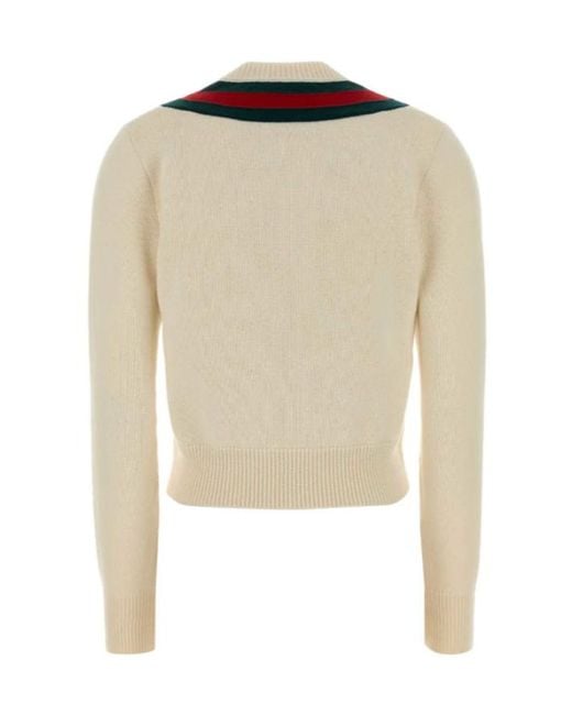 Gucci Natural Web Detailed Fine Knit Jumper