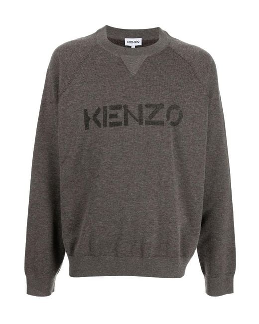 KENZO Gray Logo Print Crewneck Jumper for men