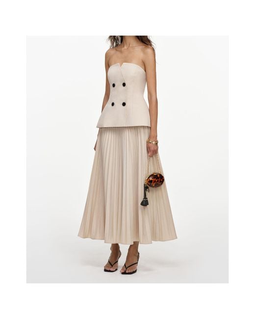 Self-Portrait Natural Strapless Pleated Midi Dress